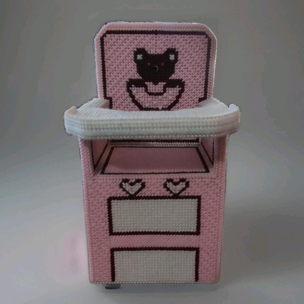 Knitted High Chair‎ Teddy Bear Pink And White With Hearts